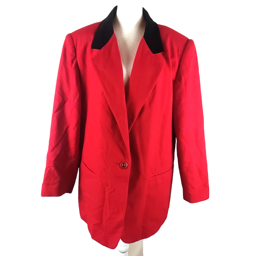 Sag Harbor Woman Blazer Jacket Size 18 W Red Black Collar Wool Blend